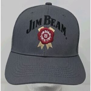 Jim Beam Trucker‎ Hat Cap Gray Logo Snapback Mesh Whiskey Bourbon NWOT